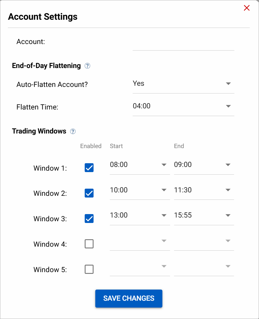 trading windows with auto-flatten