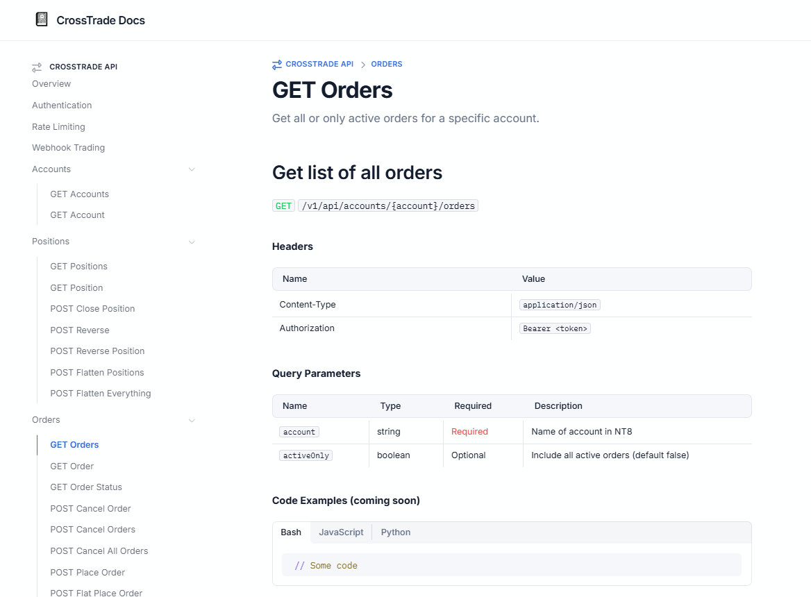 crosstrade api docs