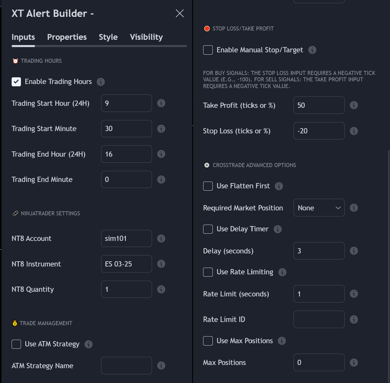 xt alert builder settings
